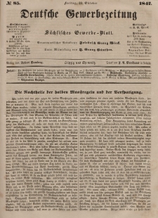 Deutsche Gewerbezeitung und Sächsisches Gewerbeblatt, Jahrg. XII, Freitag, 22. Oktober, nr 85.