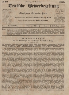 Deutsche Gewerbezeitung und Sächsisches Gewerbeblatt, Jahrg. XII, Dienstag, 16. November, nr 92.