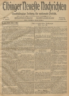 Elbinger Neueste Nachrichten, Nr. 275 Dienstag 7 Oktober 1913 65. Jahrgang