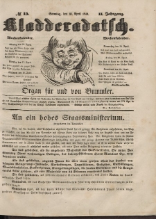 Kladderadatsch, 2. Jahrgang, Sonntag, 15. April 1849, Nr. 15