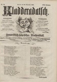 Kladderadatsch, 17. Jahrgang, 20. November 1864, Nr. 54