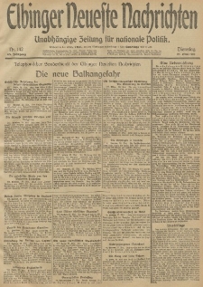 Elbinger Neueste Nachrichten, Nr. 142 Dienstag 27 Mai 1913 65. Jahrgang