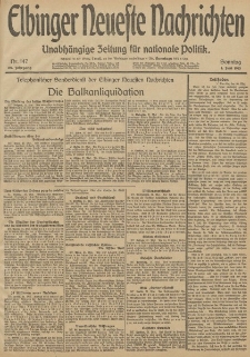 Elbinger Neueste Nachrichten, Nr. 147 Sonntag 1 Juni 1913 65. Jahrgang