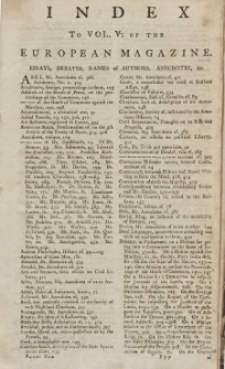 Index: The European Magazine. Vol. V, 1784