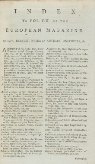 Index: The European Magazine. Vol. VIII, 1785