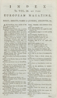 Index: The European Magazine. Vol. IX, 1786