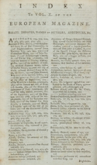 Index: The European Magazine. Vol. X, 1786