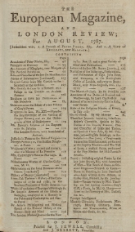 The European Magazine. Vol. XII, August, 1787