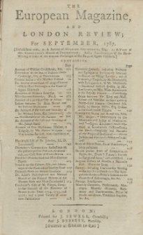 The European Magazine. Vol. XII, September, 1787