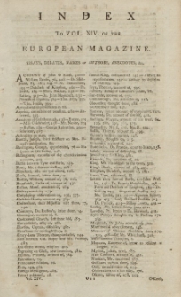 Index: The European Magazine. Vol. XIV, 1788