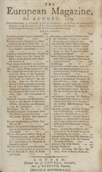 The European Magazine. Vol. XVI, August, 1789