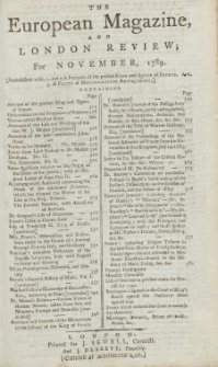 The European Magazine. Vol. XVI, November, 1789