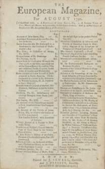 The European Magazine. Vol. XVIII, August, 1790