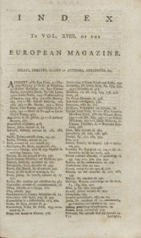 Index: The European Magazine. Vol. XVIII, 1790