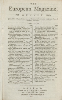 The European Magazine. Vol. XX, August, 1791