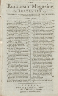 The European Magazine. Vol. XX, September, 1791