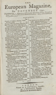 The European Magazine. Vol. XX, November, 1791