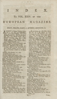 Index: The European Magazine. Vol. XXIV, 1793