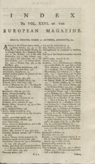Index: The European Magazine. Vol. XXVI, 1794