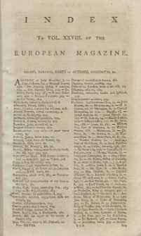 Index: The European Magazine. Vol. XXVIII, 1795