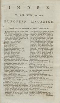 Index: The European Magazine. Vol. XXIX, 1796