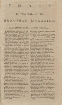 Index: The European Magazine. Vol. XXX, 1796