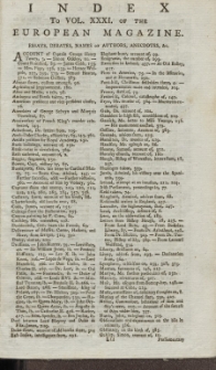 Index: The European Magazine. Vol. XXXI, 1797