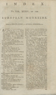 Index: The European Magazine. Vol. XXXIV, 1798