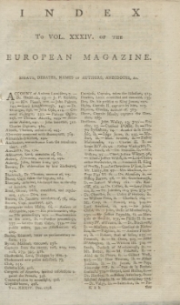 Index: The European Magazine. Vol. XXXIV, 1798
