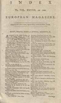 Index: The European Magazine. Vol. XXXVII, 1800
