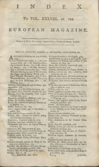 Index: The European Magazine. Vol. XXXVIII, 1800