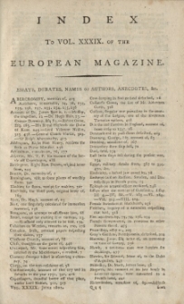 Index: The European Magazine. Vol. XXXIX, 1801