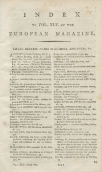 Index: The European Magazine. Vol. LXV, 1804