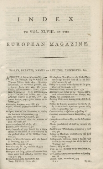 Index: The European Magazine. Vol. XLVIII, 1805