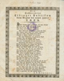 Dem Hochverehrten Elbinger Publikum beim Beginn des neuen Jahres 1835
