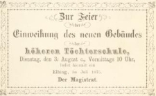 Zur Feier der Einweihung des neuen Gebäudes der höheren Töchterschule,…