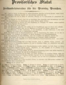 Provisorisches Statut des Freihandelsvereins für die Provinz Preußen