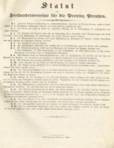 Statut des Freihandelsvereins für die Provinz Preußen