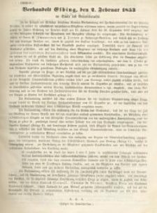 Verhandelt Elbing, den 2. Februar 1853 im Saale des Gemeinderaths. Auszug (A) . Einem Hohen Königlichen Staatsministerium (B). Autrag (C)