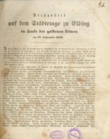 Verhandelt auf dem Städtetage zu Elbing im Saale des goldenen Löwen