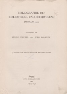Bibliographie des Bibliotheks- und Buchwesens