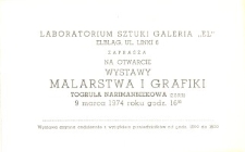 Malarstwo i Grafika Togruła Narimanbiekowa; Wystawa w Laboratorium Sztuki Galeria El w Elblągu - zaproszenie