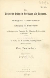 Der Deutsche Orden in Preussen als Bauherr : Inaugural – Dissertation zur Erlangung der Doktorwürde der …