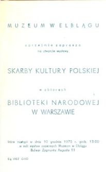 Skarby Kultury Polskiej w Zbiorach Biblioteki Narodowej w Warszawie - zaproszenie