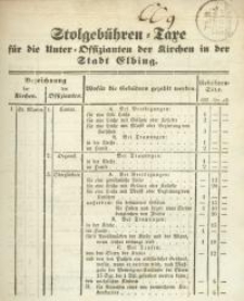 Stolgebühren=Taxe für die Unter=Offizianten der Kirchen in der Stadt Elbing