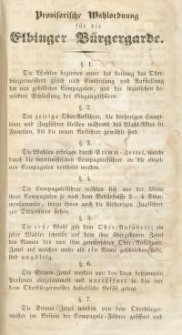 Provisorische Wahlordnung für die Elbinger Bürgergarde
