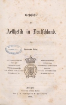 Geschichte der Aesthetik in Deutschland. Bd. 7