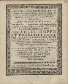 Ampliss: spectabilibus et integerr: DD Burggravio Praecos et Cos totique Ordini, Senatorio Reipub. Elbingen…