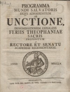 Programma mundi salvatoris eique adhaerentium ab unctione denominationem explicans Feriis Theophaniae Sacris...