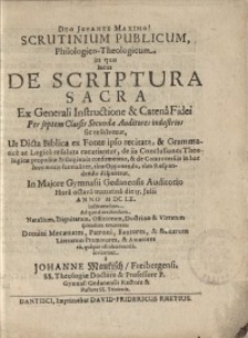 Deo Juvante Maximo ! : Scrutinium publicum, philologico-theologicum, in quo locus de scriptura sacra...